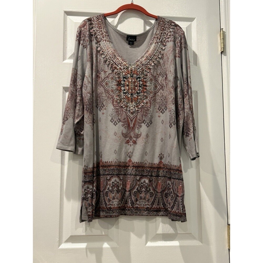 Simply Emma Women's 3X Embellished Knit Top 3/4 Sleeves